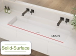 Plan vasque à encastrer, bassin double 142 cm, sur mesure, Largeur 150 à 200 cm x Profondeur 40 à 60 cm, résine minérale ACRYSTONE®, Finition lisse, Livraison Offerte et Rapide.